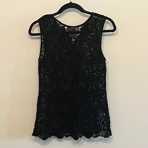 CAbi Black Sleeveless Lace Blouse